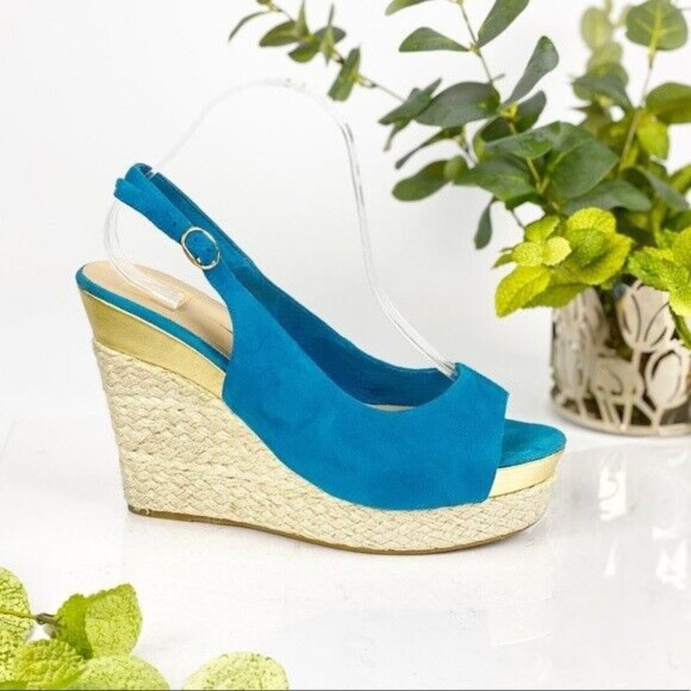 Dolce Vita Women's Wedge Sandal Size 10 Slingback Platfrom Blue Suede Boho Comfy